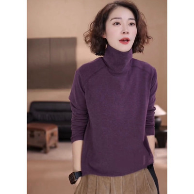 高领纯色德绒卫衣女秋冬简约洋气