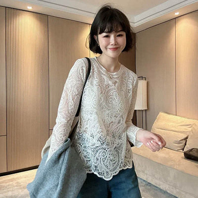 蕾丝镂空打底衫T恤女圆领百搭