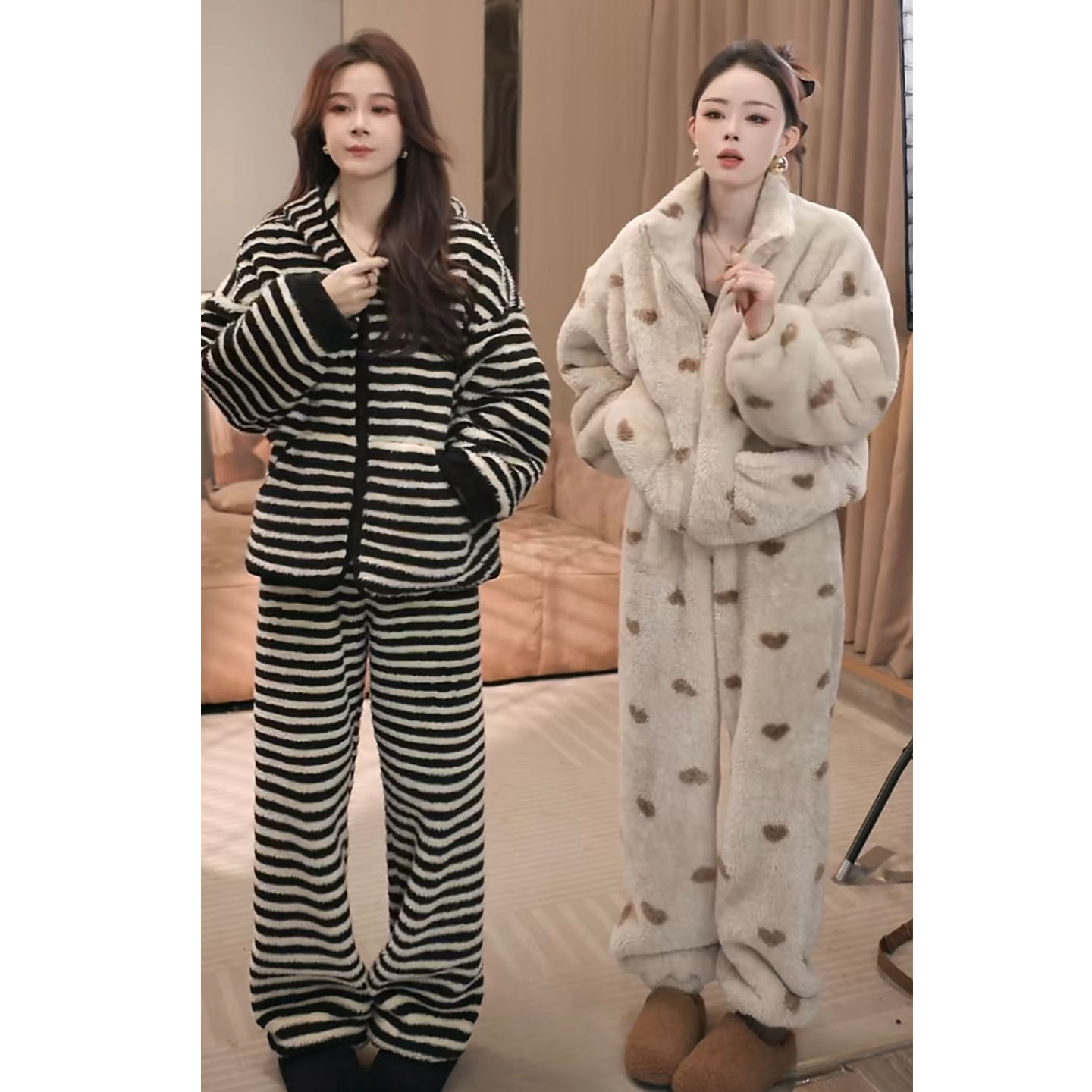 休闲睡衣女冬季加绒加厚外穿保暖