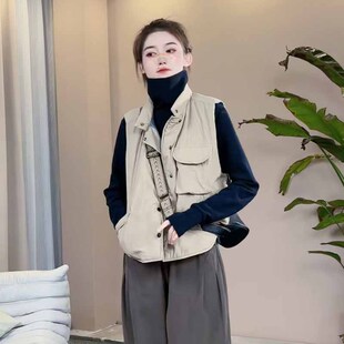 无袖 马甲女款 高级感夹棉马夹立领工装 韩版 坎肩潮 秋冬外穿2024新款
