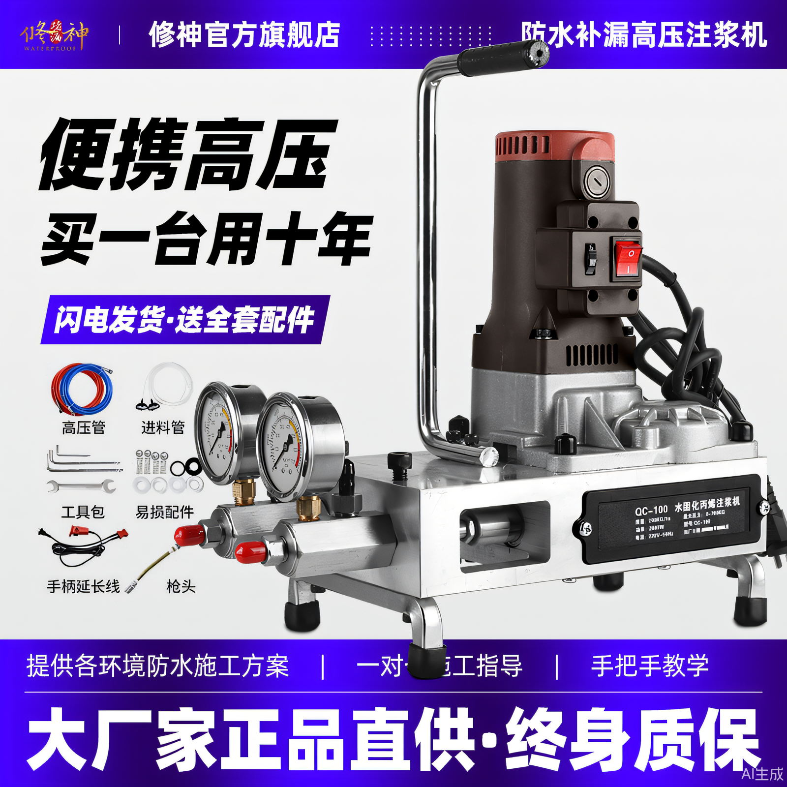 水固化丙烯酸盐防水补漏高压注浆机卫生间墙面双液堵漏灌浆注胶泵