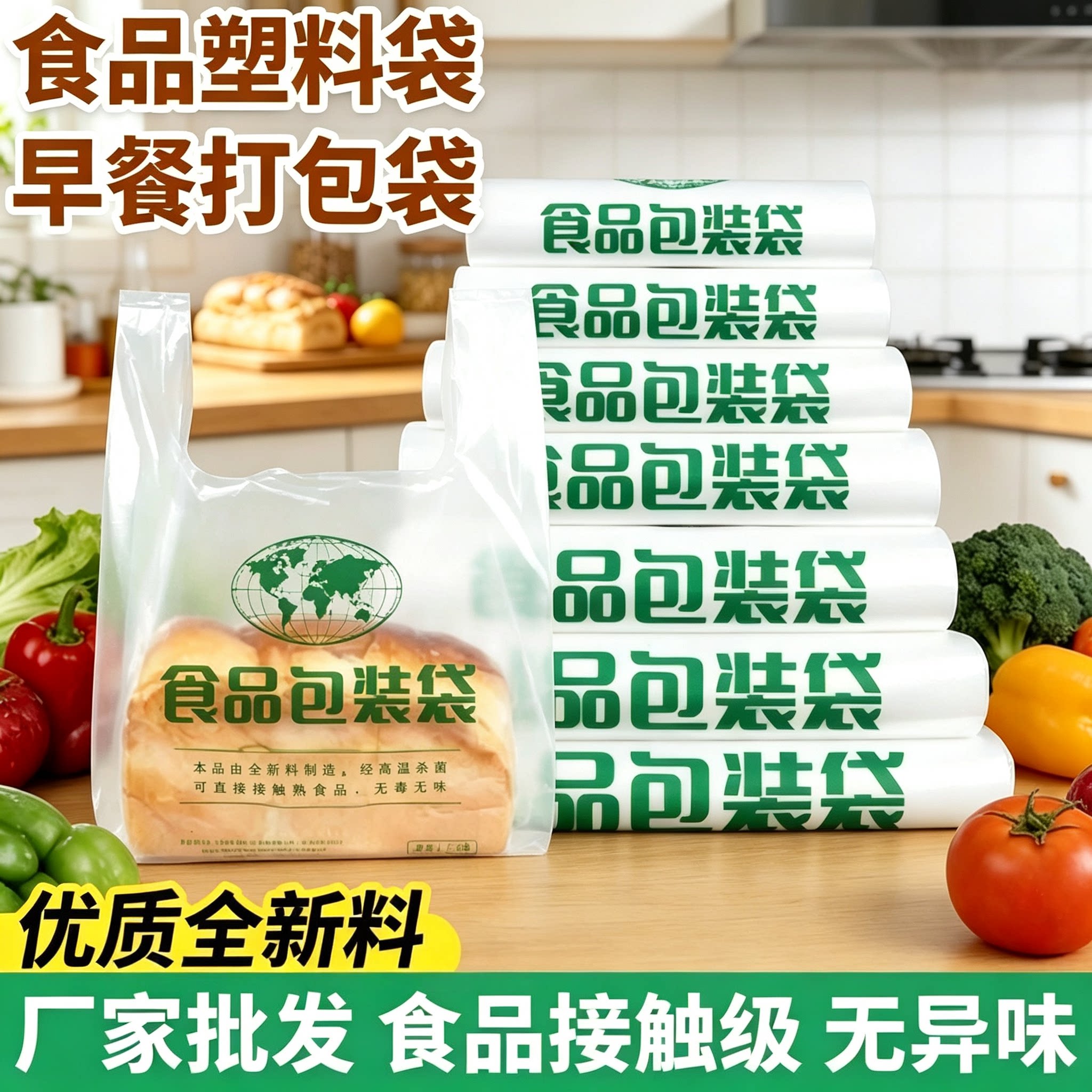 白色食品级塑料袋家用加厚透明包装袋背心式袋商用早餐打包专用袋