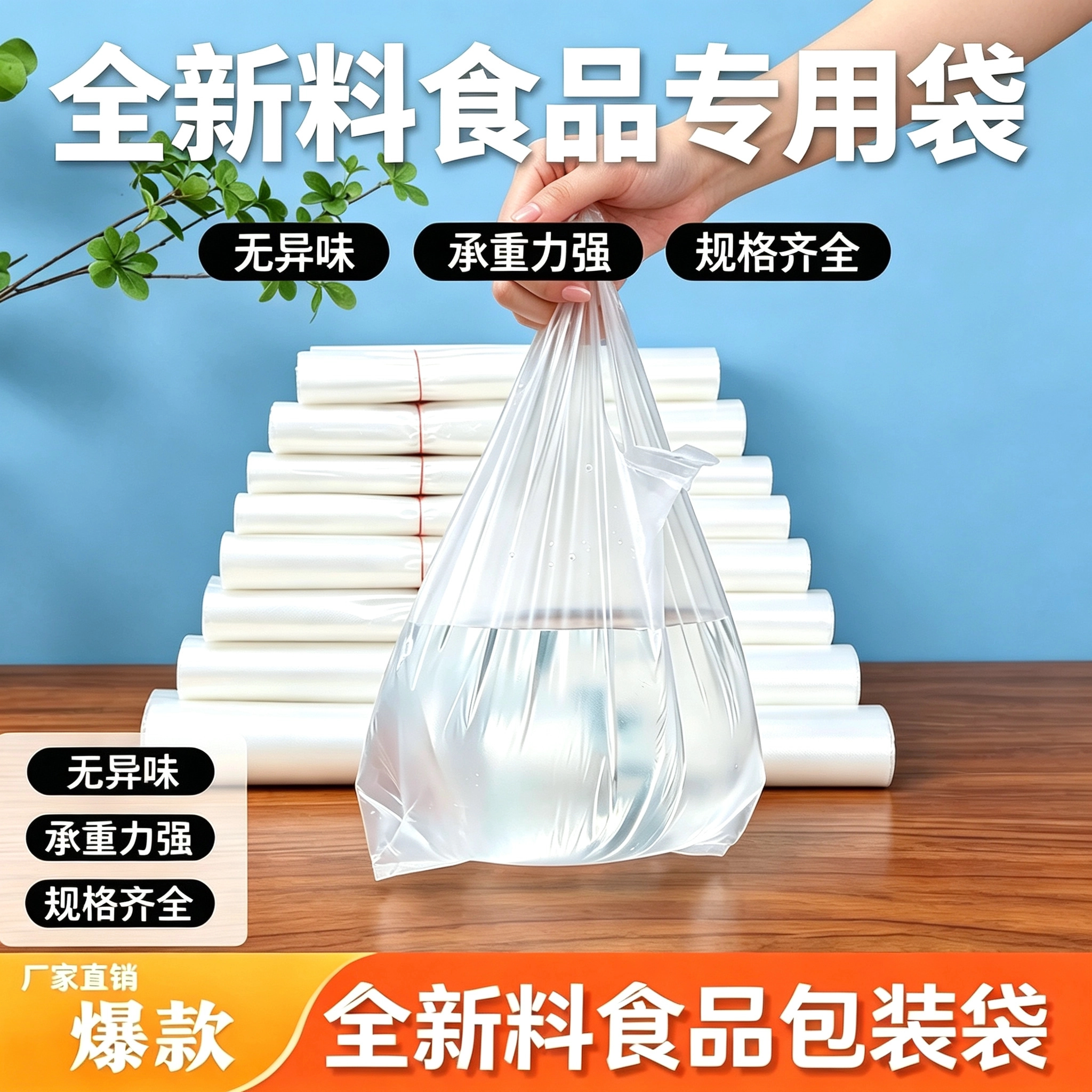 白色食品塑料袋早餐外卖方便袋大小号一次性透明袋手提塑料背心袋