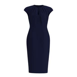 BRAND BY MEI职场精英藏蓝色过膝水滴设计铅笔包臀连衣裙