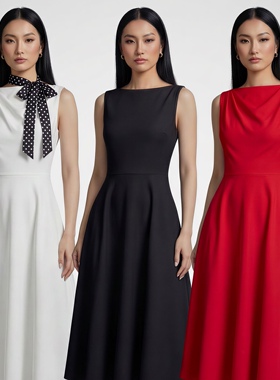 BRAND BYMEI红色连衣裙高级感别致惊艳高端一字领小黑裙