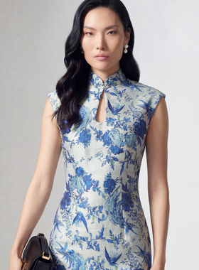 凤仪东方｜精致提花中国风青花瓷新中式旗袍修身连衣裙