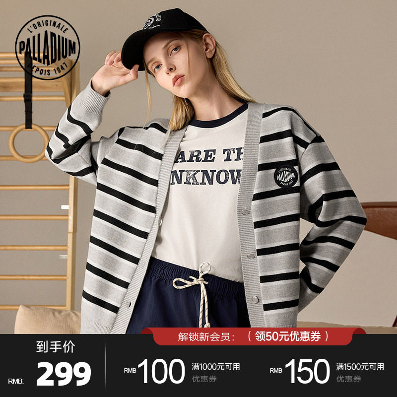 PALLADIUM帕拉丁秋冬新品复古运动时尚女款翻领开襟毛衫19