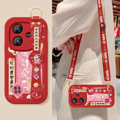 适用iqooz9手机壳iqooz9turbo长续航版新款女士爱财爱己背带斜跨腕带挂绳小羊皮iqooz9x硅胶软壳V2352A保护套