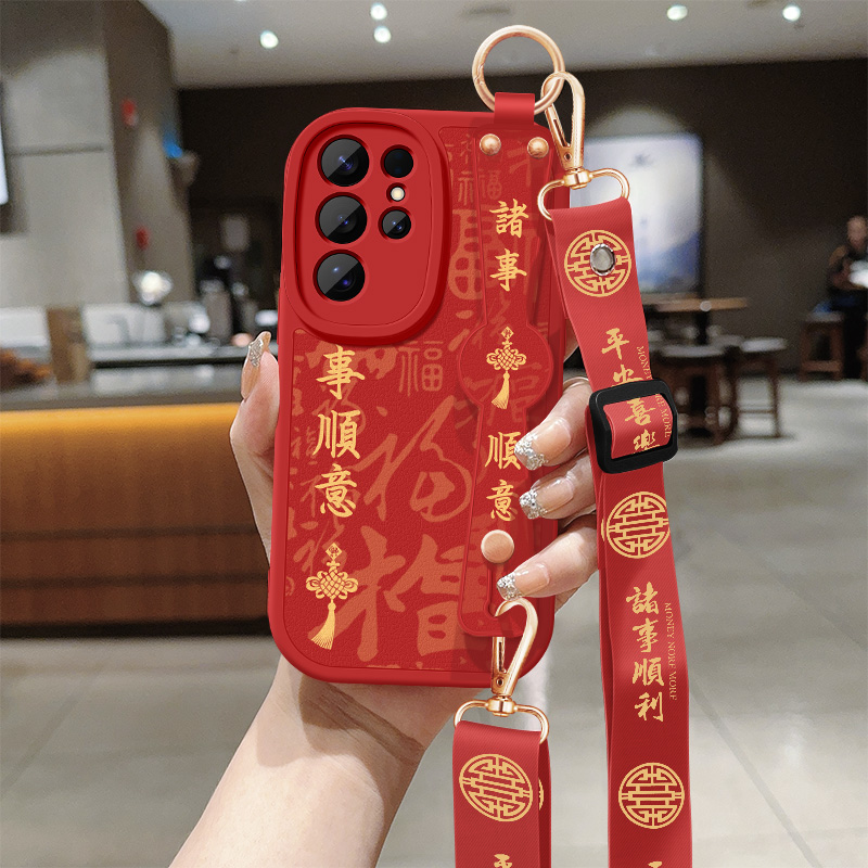 适用三星s25手机壳S25+新款女士诸事顺意S25Ultra斜挎背带挂绳小羊皮galaxys硅胶软壳十u防摔SM-S9310保护套