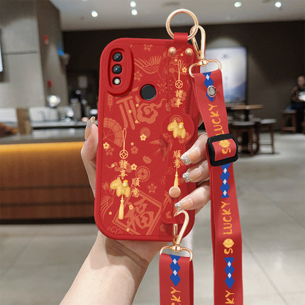 适用红米note8手机壳note8pro新款女生redminote7pro红色小马带挂绳note7小羊皮新年保护套M1906G7E8硅胶软壳