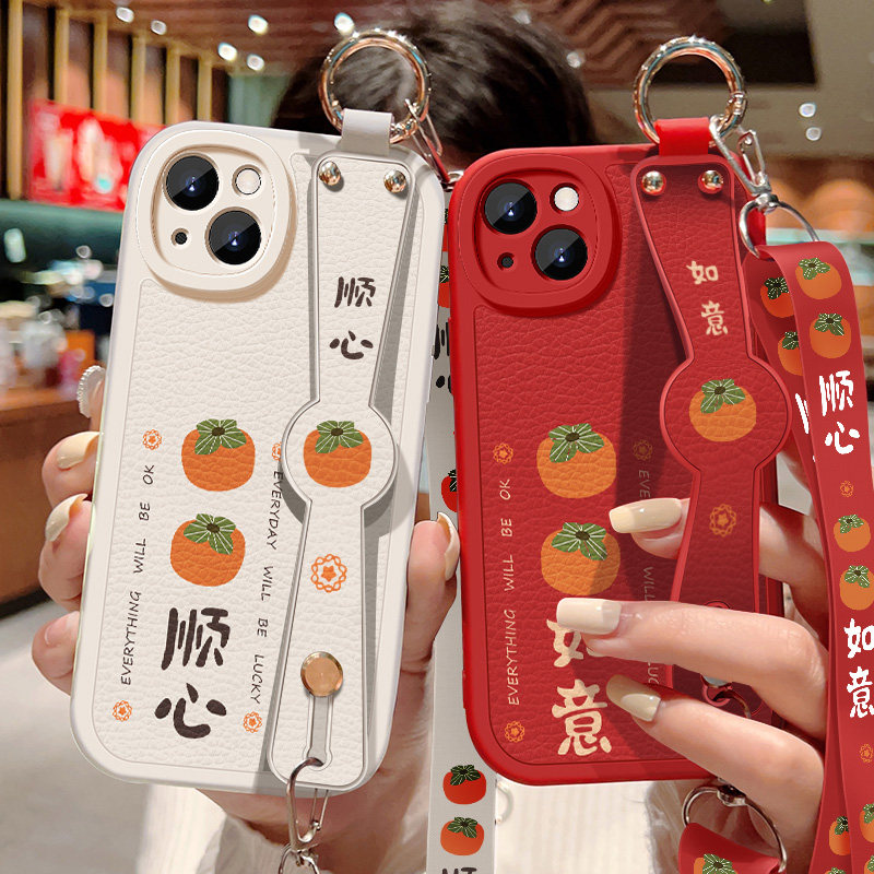 柿柿顺心适用苹果13手机壳iphone13pro新款女士13mini背带斜跨腕带挂绳13promax小羊皮保护套iphone硅胶软壳