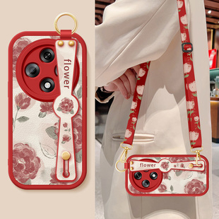 适用oppoa3手机壳a3i新款女5G版红色玫瑰a3iplus腕带支架挂绳a3pro小羊皮A3保护套OPPO活力版a3x防摔硅胶软外