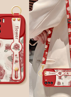 适用oppok9手机壳k9x新款女k9s红色玫瑰腕带支架挂绳k9pro小羊皮k7x保护套k5防摔OPPOK3硅胶软K1高级感K7外壳