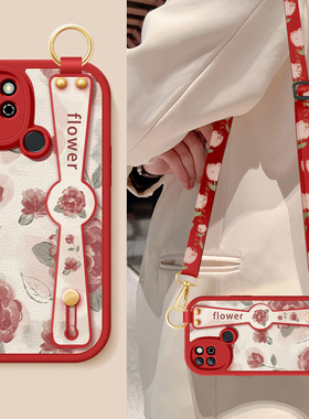 适用荣耀play5t手机壳play5t活力版新款女honorplay4tpro红色玫瑰play3腕带支架挂绳小羊皮华为硅胶软保护套