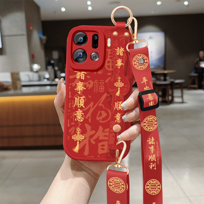 适用oppofindx9手机壳新款女生Findx9Pro诸事顺意带防摔硅胶软斜挎腕带挂绳OPPO保护套PLJ110高级PLG110外壳