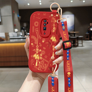 适用opporeno2手机壳reno2z新款女生renoz红色小马带挂绳小羊皮OPPO新年保护套防摔reno10倍硅胶软壳0pp0外壳