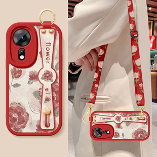 适用华为hinova12se手机壳新款女hinova12z红色玫瑰腕带支架挂绳nova11pro小羊皮nova11保护套智选硅胶软外壳