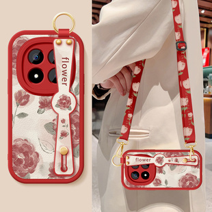 适用红米note15手机壳RedmiNote15Pro+新款女15pro红色玫瑰腕带支架挂绳小羊皮防摔小米note15r保护套硅胶软