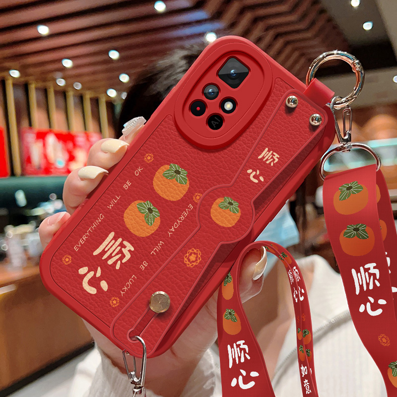 柿柿顺心适用红米note11手机壳11pro新款女redminote11tpro+背斜跨腕带挂绳硅胶11se/11e/11rproepro软保护套