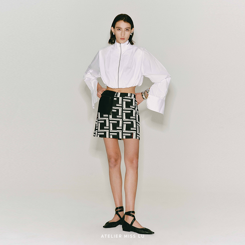 字母印花可拆卸口袋A字短裙