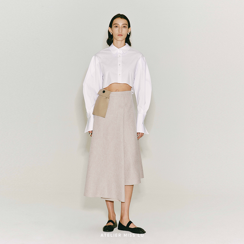 可拆卸口袋拼接不规则A字半裙