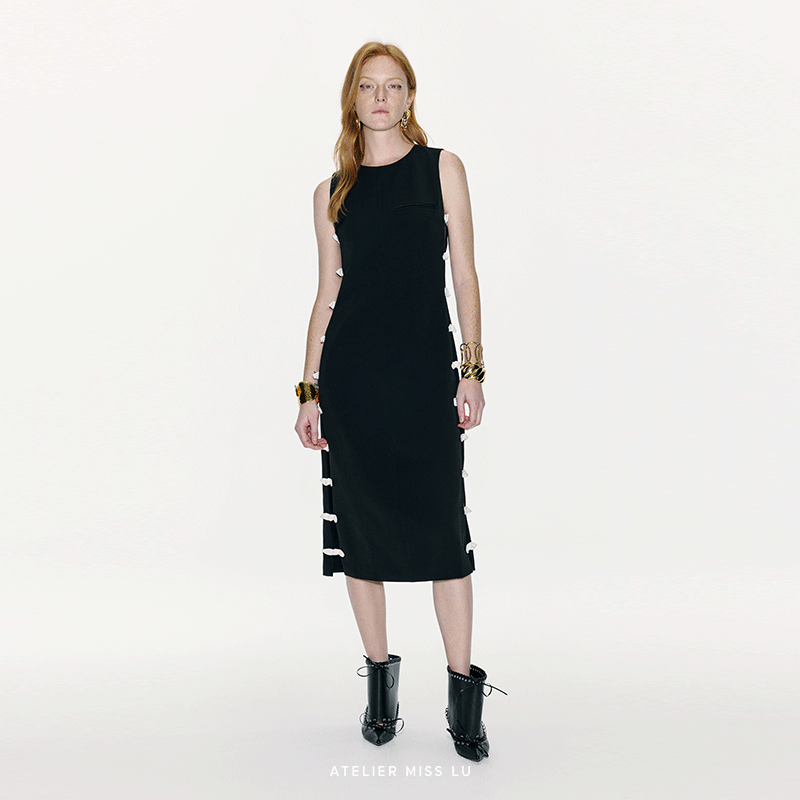 AtelierMissLu【里约艺术】2025春夏兔耳蝴蝶结撞色拼接连衣裙,女装/女士精品,连衣裙,淘宝优惠券,粉丝福利购,淘宝优惠卷