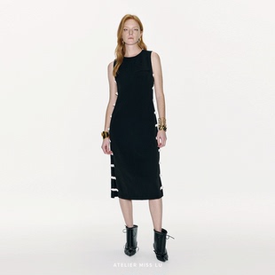 AtelierMissLu【里约艺术】2025春夏兔耳蝴蝶结撞色拼接连衣裙