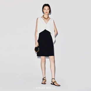 AtelierMissLu【云幕骑士】2026春夏飘逸斗篷拼接设计小A字连衣裙