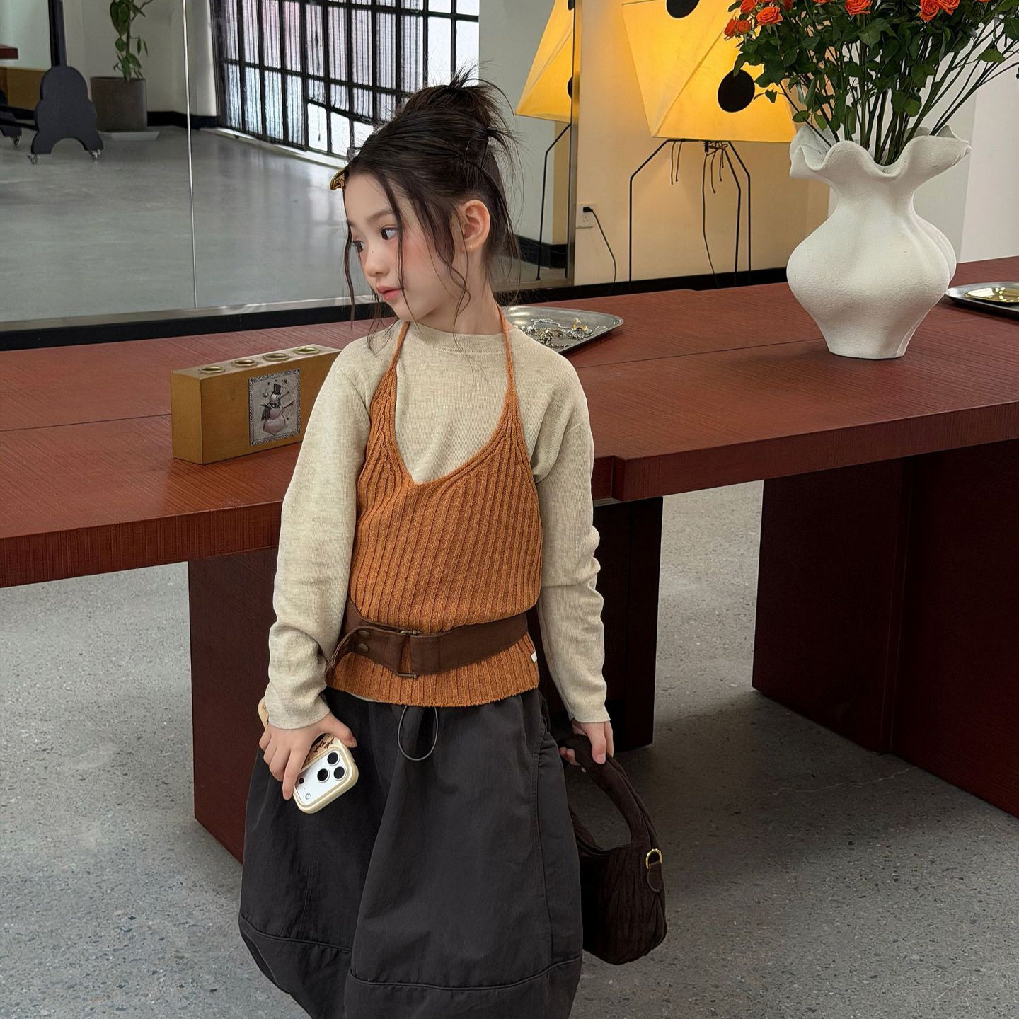 秋季女童韩版毛衣针织吊带两件套