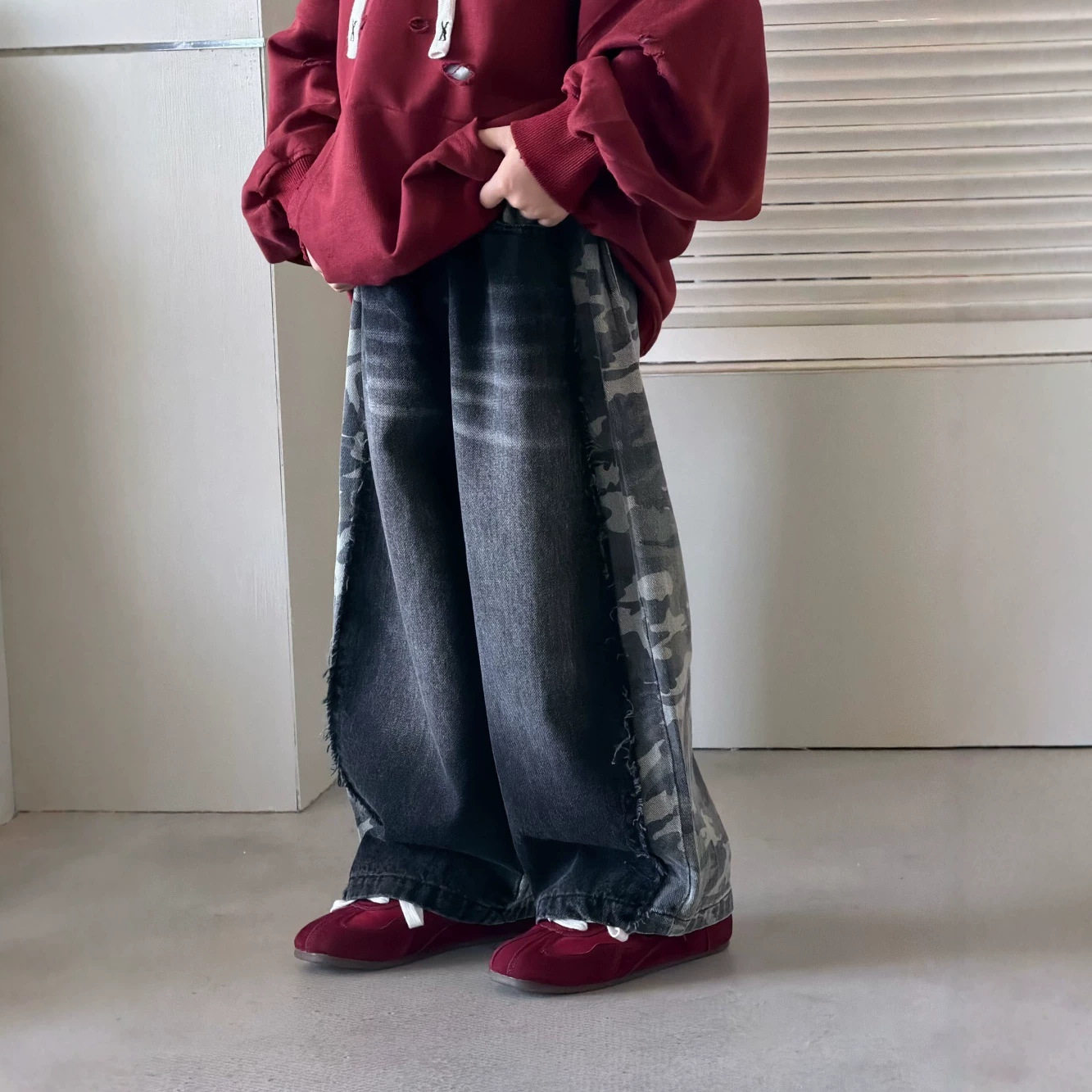 男童秋季新款迷彩牛仔阔腿长裤