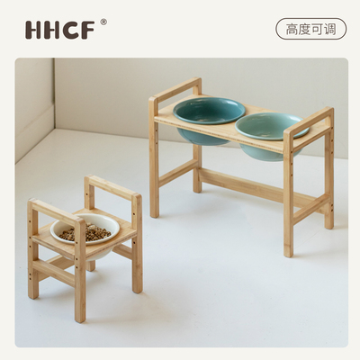 陶瓷狗碗双碗设计可调高度竹架子