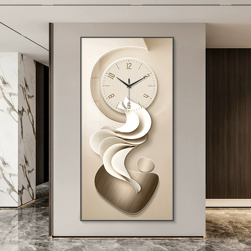 南笛奶油風玄關鐘表抽象裝飾掛畫