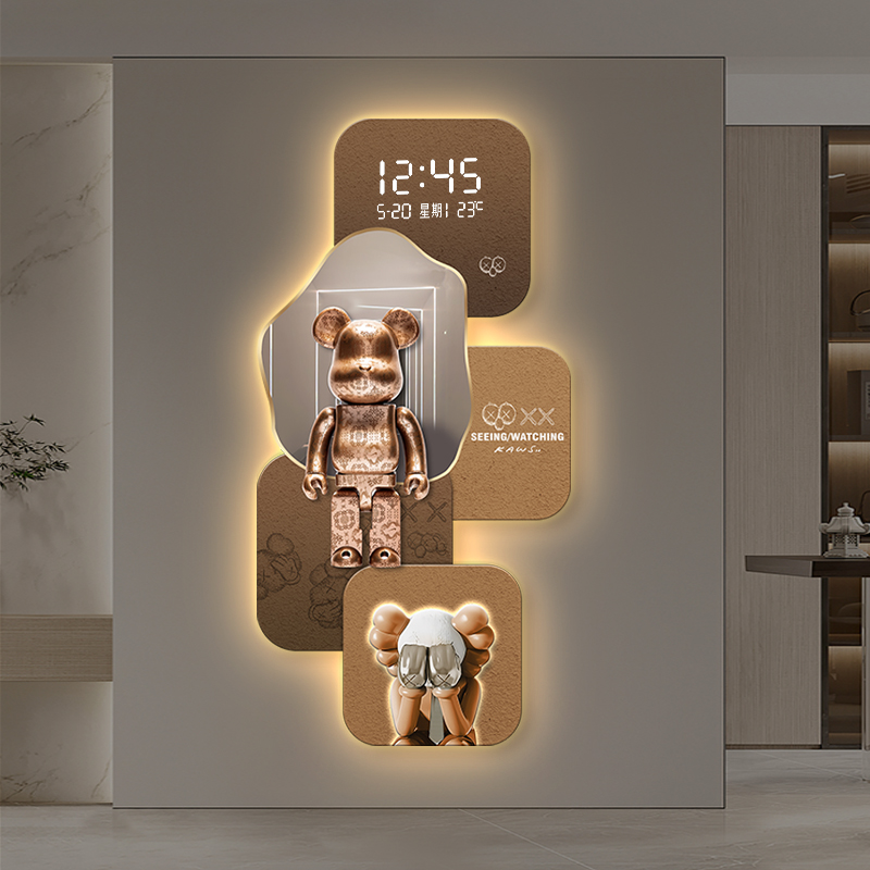 南笛Kaws積木熊數顯時鐘玄關燈畫