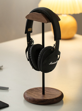 头戴式耳机支架实木铝合金金属耳机架托创意通用耳机架桌面收纳电竞游戏耳麦挂钩收纳架子胡桃木制展示架挂架