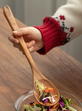 日式长柄木勺子实木炒菜用家用盛汤勺吃饭勺拉面烹饪勺大号沙拉勺