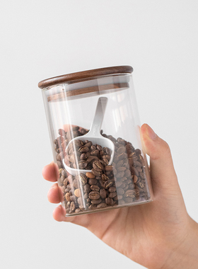 玻璃密封罐食品级厨房家用胡桃木盖咖啡豆茶叶罐防潮密封储存罐子