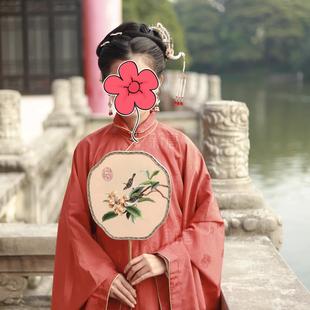 平头宫扇明清古典湘妃竹苏州绣花扇面中国风紫竹双面异色汉服配饰