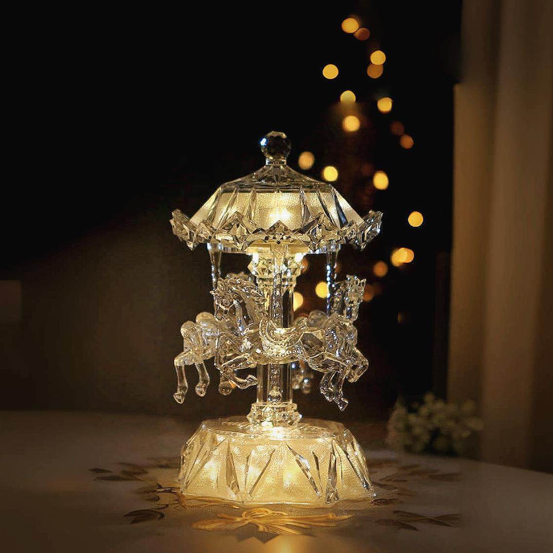 轻奢高级感旋转木马音乐盒灯新年摆件女孩生日礼物送女友闺蜜跨年