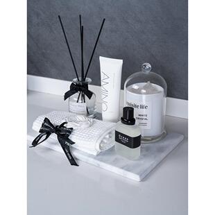 现代简约样板房洗手间卫生间台面托盘软香薰乳液瓶装饰品组合套装