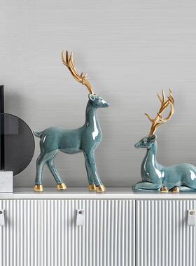 鹿摆件现代轻奢高档陶瓷客厅电视柜欧式酒柜玄关家居创意软装饰品