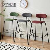 斯堪 纳维亚创意铁酒吧凳黑色皮革酒吧椅靠背简单现代岛无障碍豪