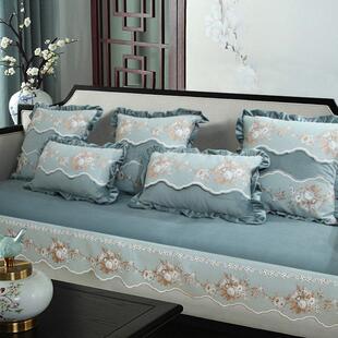 新中式沙发垫座垫套罩123组合垫子丝绒防滑实木中式沙发坐垫巾