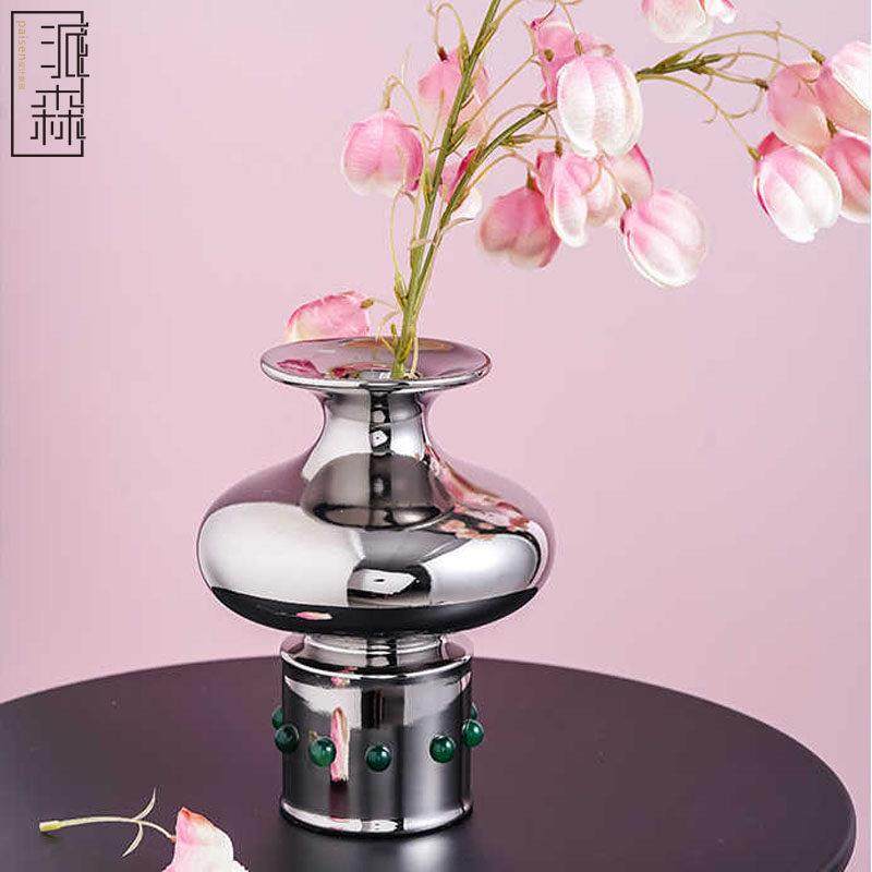 东方青瓷嵌玉新中式客厅摆件实用玄关桌面电视柜水培陶瓷花瓶装饰,家居饰品,桌面摆件,淘宝优惠券,粉丝福利购,淘宝优惠卷