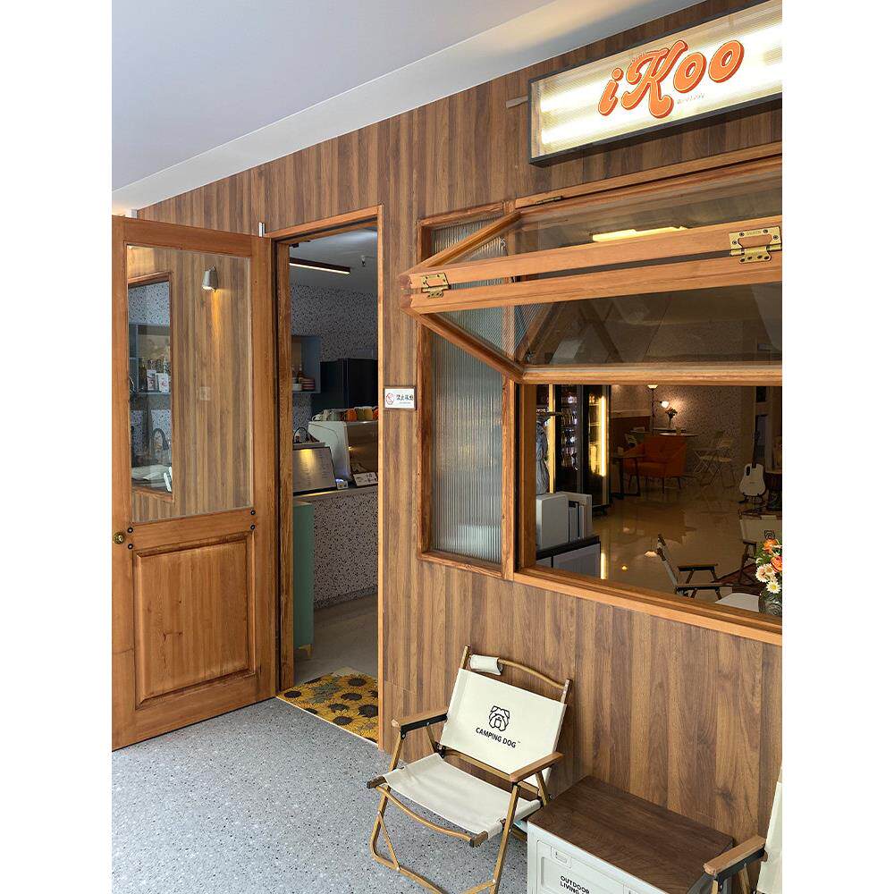 定制咖啡蛋糕店实木门窗入户门松木榆木原木左右推拉窗上下折叠窗