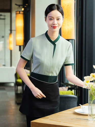 Chiyuan кейтеринг официант рабочая одежда женский воротник стюардессы китайский ресторан отель горячий горшок ресторан весенне-летний костюм с короткими рукавами