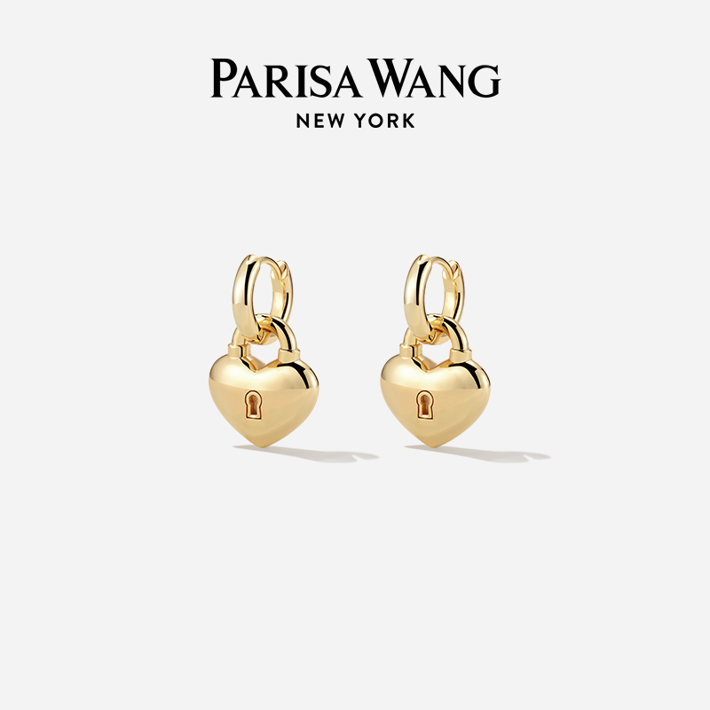 parisawang简约银镀18k金女耳环