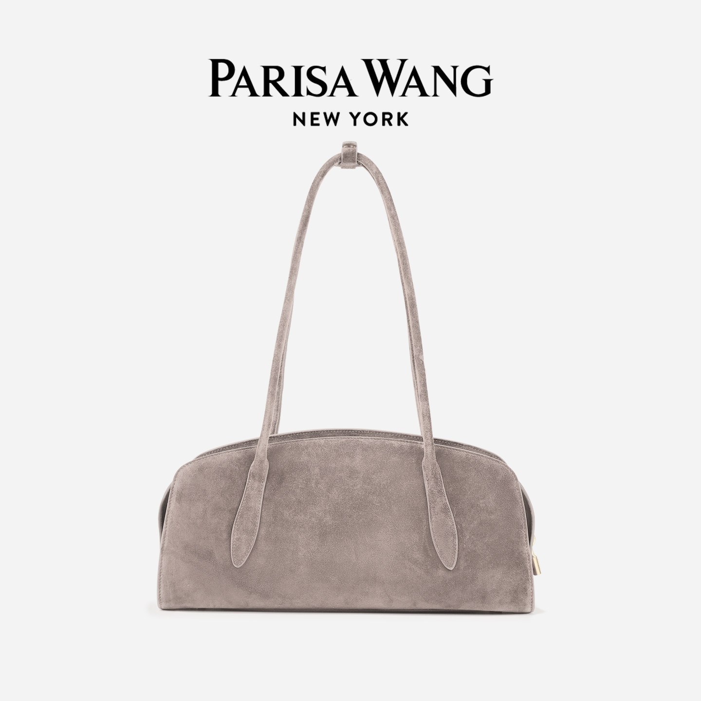 Parisa Wang灰色麂皮腊肠包法棍包大容量休闲通勤嘉柏丽系列