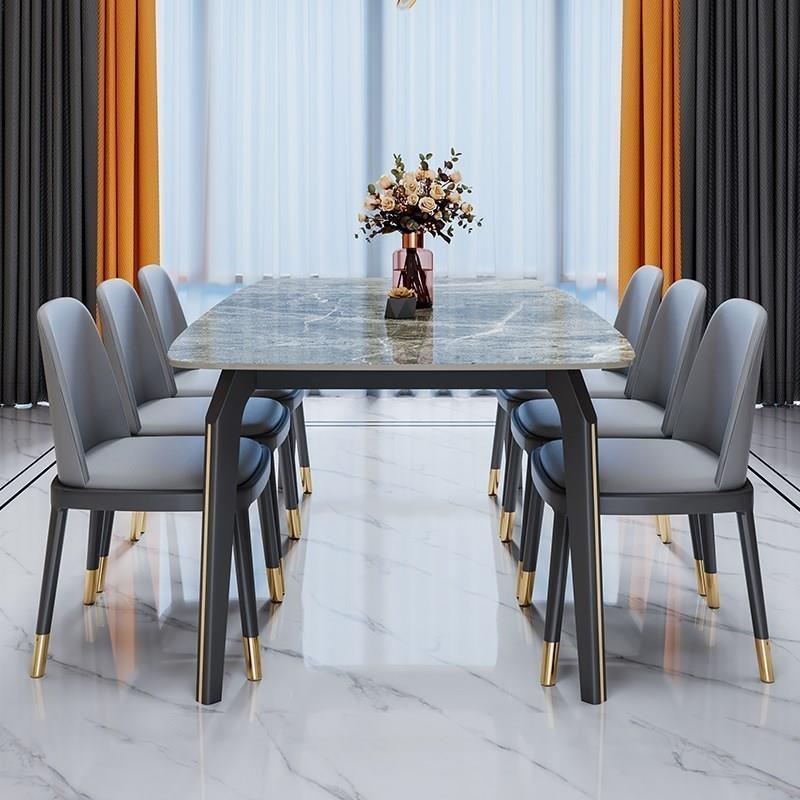 亮光进口岩板全实木餐桌椅组合家用小户型简约长方形轻奢桌子