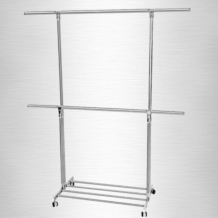 双层单杆式晾衣架晒衣架不锈钢落地凉衣架杆阳台伸缩挂衣服架移动