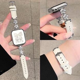 高级感针扣山茶花皮质手表带小米手环10Pro秋冬8 4表带redmiwatch6新款 9pro皮质替换带配件 适用红米watch6